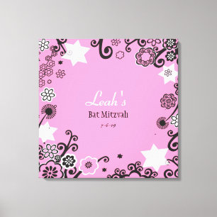 Floral Star van David Bat Mitzvah Sign-In Board Canvas Afdruk