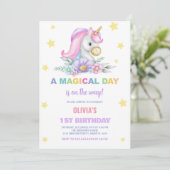 Floral Stars Unicorns Invitations Anniversaire (Debout devant)