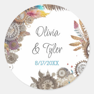 Floral Steampunk trouwdatum en namen Ronde Sticker