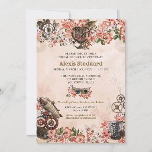 Floral Steampunk Vrijgezellenfeest Kaart (Voorkant)