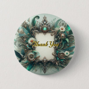 Floral Steampunk Wedding Groen en Zilver Ronde Button 5,7 Cm