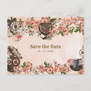 Floral Steampunk Wedding Save the Date Briefkaart