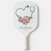 Floral Stethoscope Heart Medical Nurse Caregiver Pickleball Paddle (Voorkant)