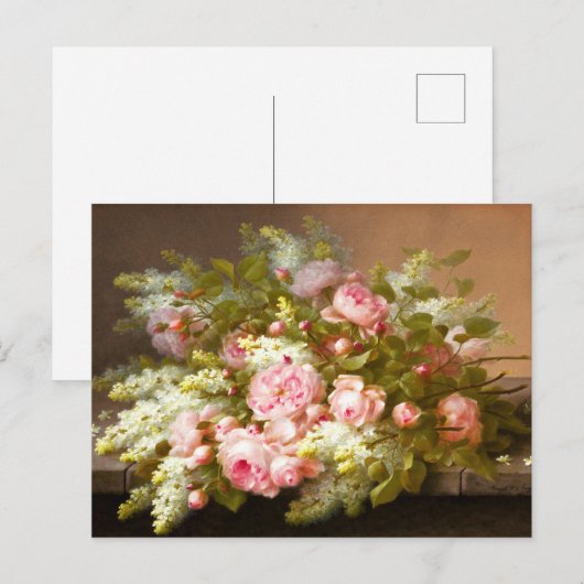 Floral still Life, Raoul M. De Longpré Briefkaart (Voorkant / Achterkant)