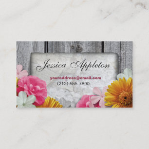 Floral Stone & Rustic Wood Personal Calling Cards Contactkaartje