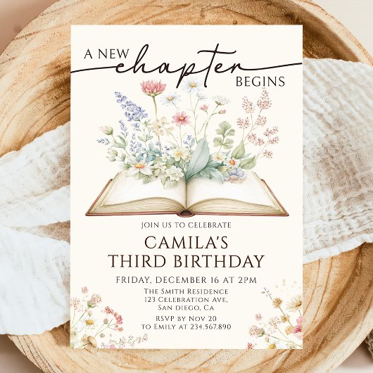 Floral Storybook A New Chapter Birthday Invitation