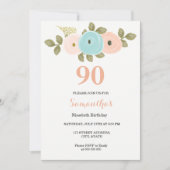 Floral  strand 90th Birthday Invitation Kaart (Voorkant)