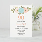 Floral  strand 90th Birthday Invitation Kaart (Staand voorkant)