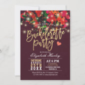 Floral String Light Gold Script Bachelorette Party Kaart (Voorkant)