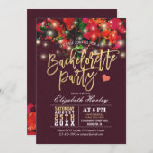 Floral String Light Gold Script Bachelorette Party Kaart (Voorkant / Achterkant)