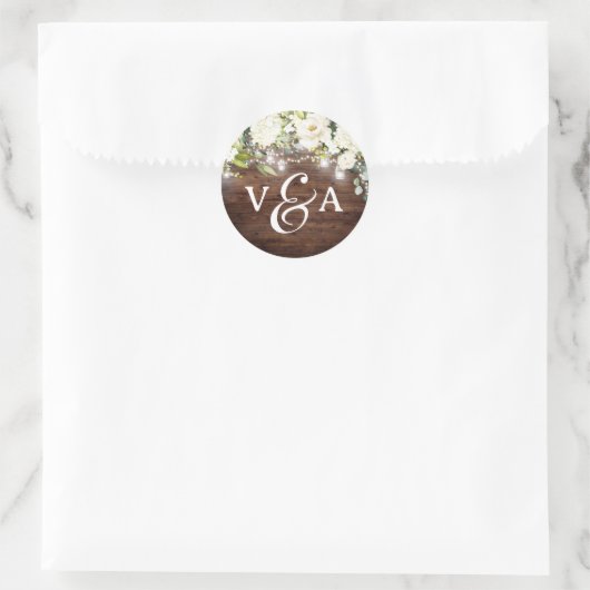 Floral String Lights Monogram bruiloft Sticker (Tas)