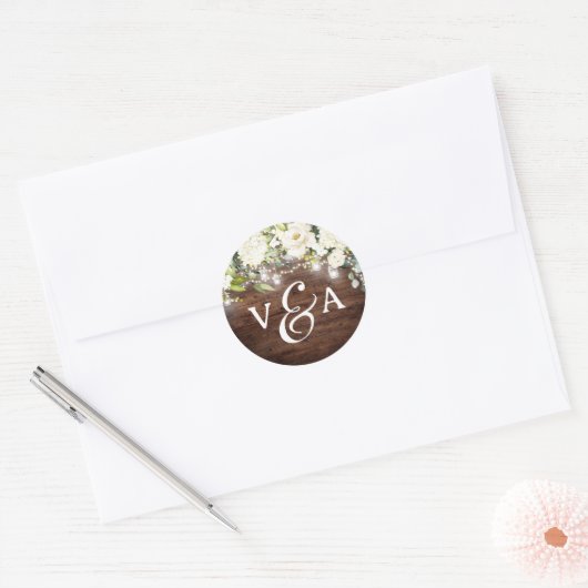 Floral String Lights Monogram bruiloft Sticker (Envelop)