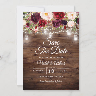 Floral String Lights Wedding Save The Date Kaart