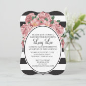 Floral & Stripe Bruids of Baby shower Uitnodigen Kaart (Staand voorkant)