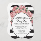 Floral & Stripe Invitation de la mariée ou du Baby (Devant / Derrière)