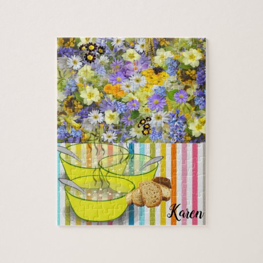 Floral Stripe Soup Jigzaag Puzzle Daisy Legpuzzel (Verticaal)