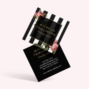 Floral Striped Beauty Salon Vierkante Visitekaartje