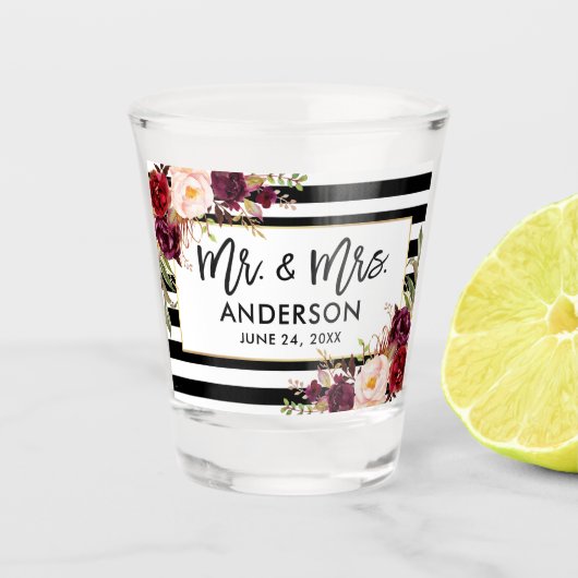 Floral Striped Mr en Mrs. Shot Glas (Voorkant)