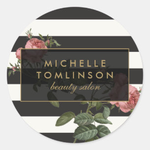  Floral Striped Salon II Zwart en Ivoor Ronde Sticker