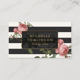  Floral Striped Salon II Zwart en Ivoor Visitekaartje