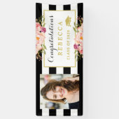Floral Stripes Glam Afstudeerder Afstuderen Foto Spandoek (Verticaal)