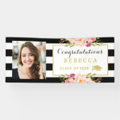 Floral Stripes Glam Afstudeerder Afstuderen Foto Spandoek (Horizontaal)