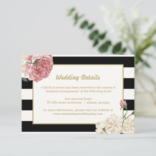 Floral Stripes Wedding Enclosure-kaarten Informatiekaartje (Staand voorkant)