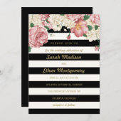 Floral Stripes Wedding Invitations Kaart (Voorkant / Achterkant)