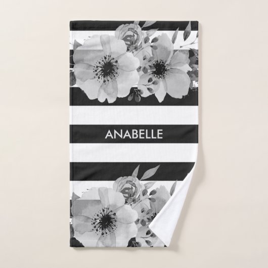 Floral Stripes, zwart en wit Bad Handdoek (Handdoek)
