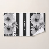 Floral Stripes, zwart en wit Bad Handdoek (Handdoek)