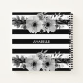 Floral Stripes, zwart en wit Notitieboek (Achterkant)