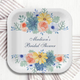 Floral Succulent Macaron Vrijgezellenfeest Papieren Bordje