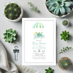 Floral Succulents Bouquet Parachute Baby shower Kaart