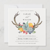 FLORAL SUCCULTION ANTLER BOHEMIAN ALLURE WEDING KAART (Voorkant)