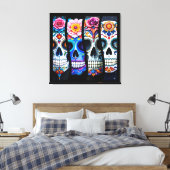 Floral Sugar Skull  Canvas Afdruk (Insitu (Slaapkamer))