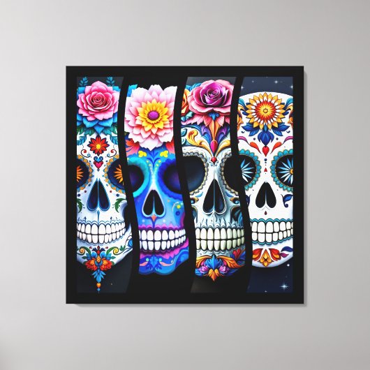 Floral Sugar Skull  Canvas Afdruk (Voorkant)