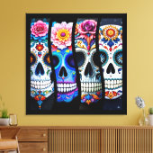 Floral Sugar Skull  Canvas Afdruk (Insitu (Woonkamer))
