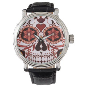 Floral Sugar Skull Day of the Dead Art Horloge