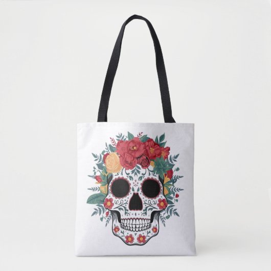 Floral Sugar Skull Draagtas (Voorkant)