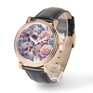Floral Sugar Skull Horloge