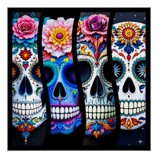 Floral Sugar Skull  Perfect Poster