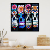 Floral Sugar Skull Poster (Keuken)