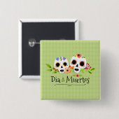Floral Sugar Skulls Dia de Muertos | Button (Voorkant /achterkant)