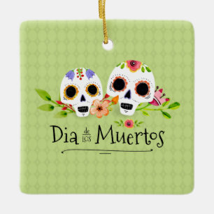 Floral Sugar Skulls Dia de Muertos Keramische or Keramisch Ornament