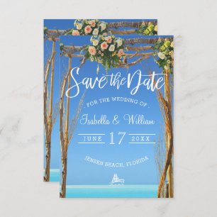Floral Summer Beach Wedding Gate Save the Date Kaart