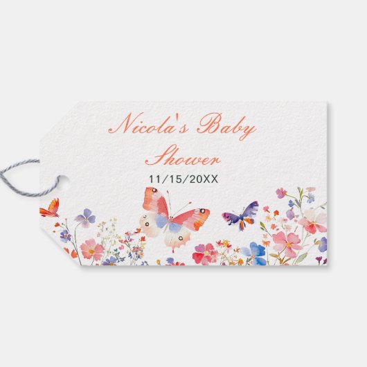 Floral Summer Butterfly Baby shower Cadeaulabel (Achterkant Horizontaal)