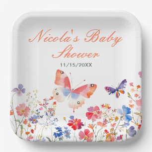Floral Summer Butterfly Baby shower Papieren Bordje