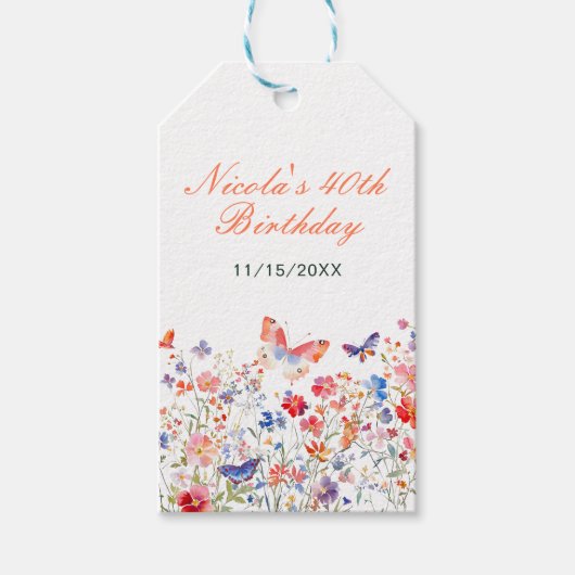 Floral Summer Butterfly Birthday Cadeaulabel (Voorkant)
