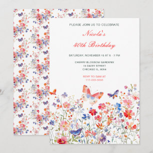Floral Summer Butterfly Verjaardagsfeest Kaart