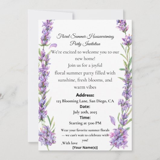 Floral Summer Housewarming Party Invitation Kaart (Voorkant)